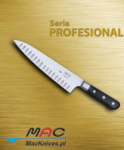 Chef Knife – nóż szefa kuchni. Ostrze 200 mm Wszechstronny nóż szefa kuchni z ostrzem z zagłębieniami.